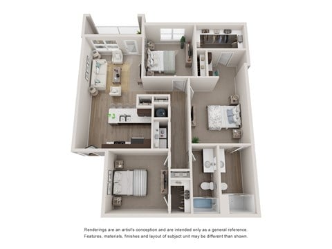 Floor plan for 3 beds, 2 baths, 1335 sqft
